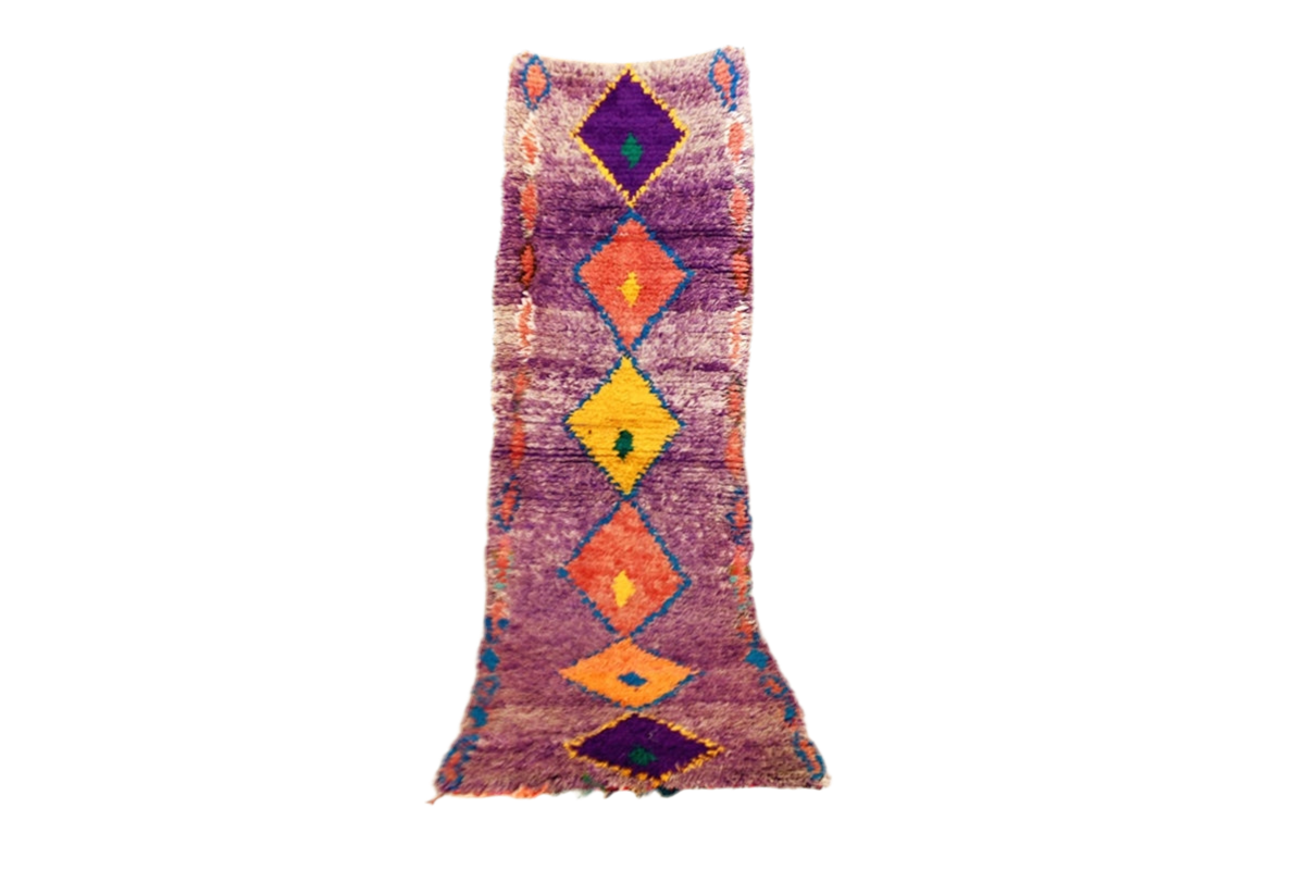 Purple orange red moroccan runner rug standing