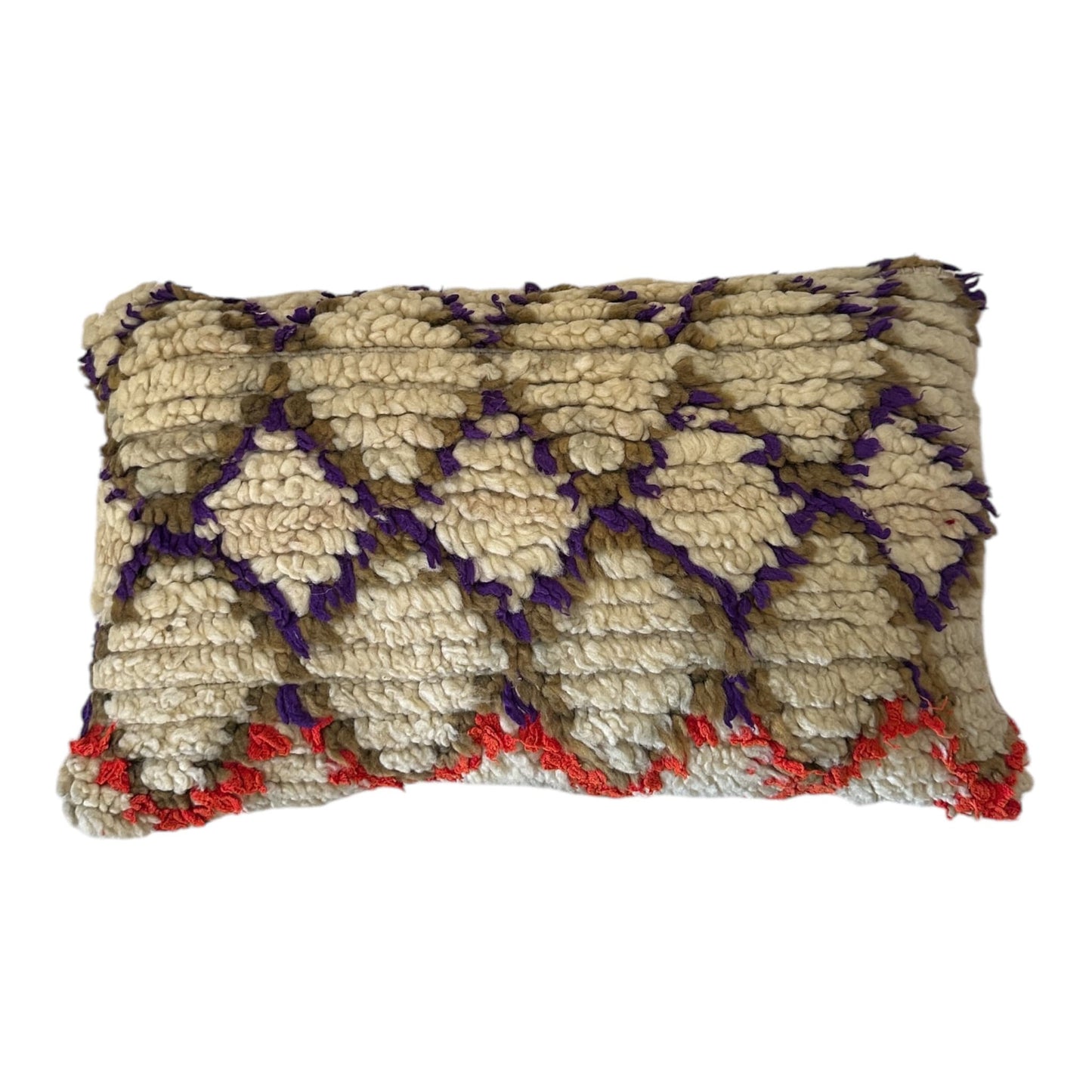 Purple red green white azilal moroccan cushion pillow wool