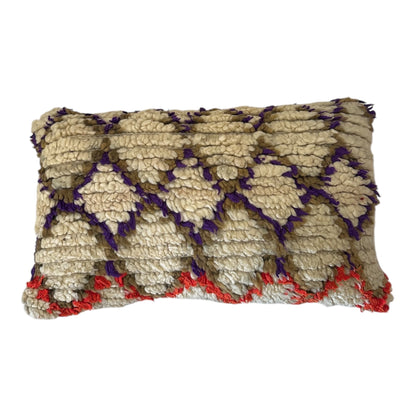 Purple red green white azilal moroccan cushion pillow wool