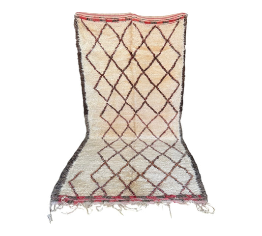 Red & Black diamonds white vintage beni ourain rug standing