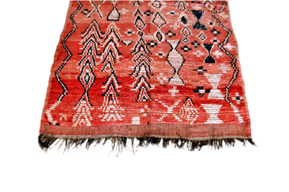 Red abstract vintage boujaad rug Moroccan morocco bottom tassels 