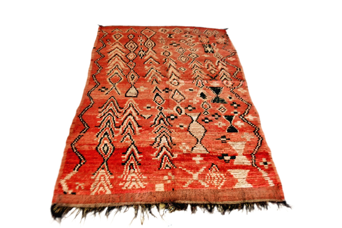 Red abstract vintage boujaad rug Moroccan morocco front