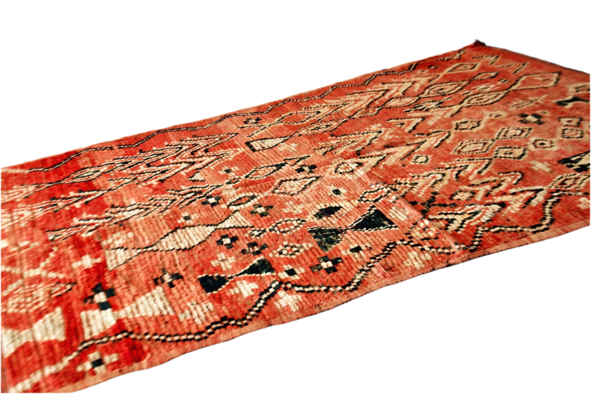 Red abstract vintage boujaad rug Moroccan morocco side shots 
