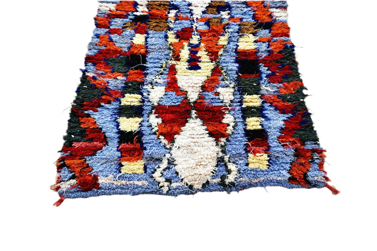 Red blue boucherouite rag rug morocco