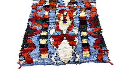 Red blue boucherouite rag rug morocco