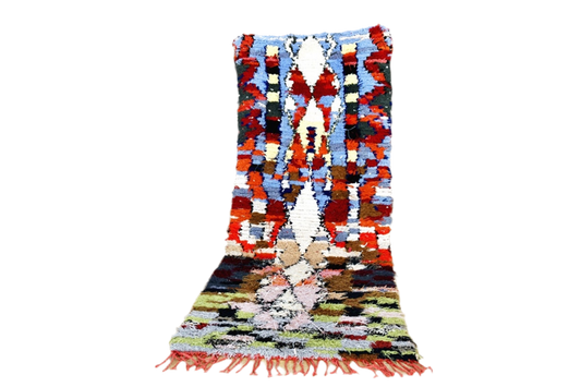 Red blue boucherouite rag rug morocco standing