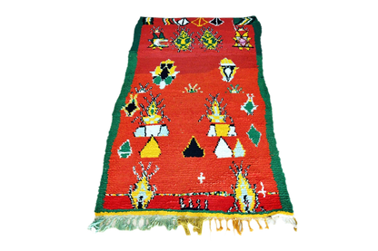 Red green yello abstract Moroccan boucherouite rag rug full