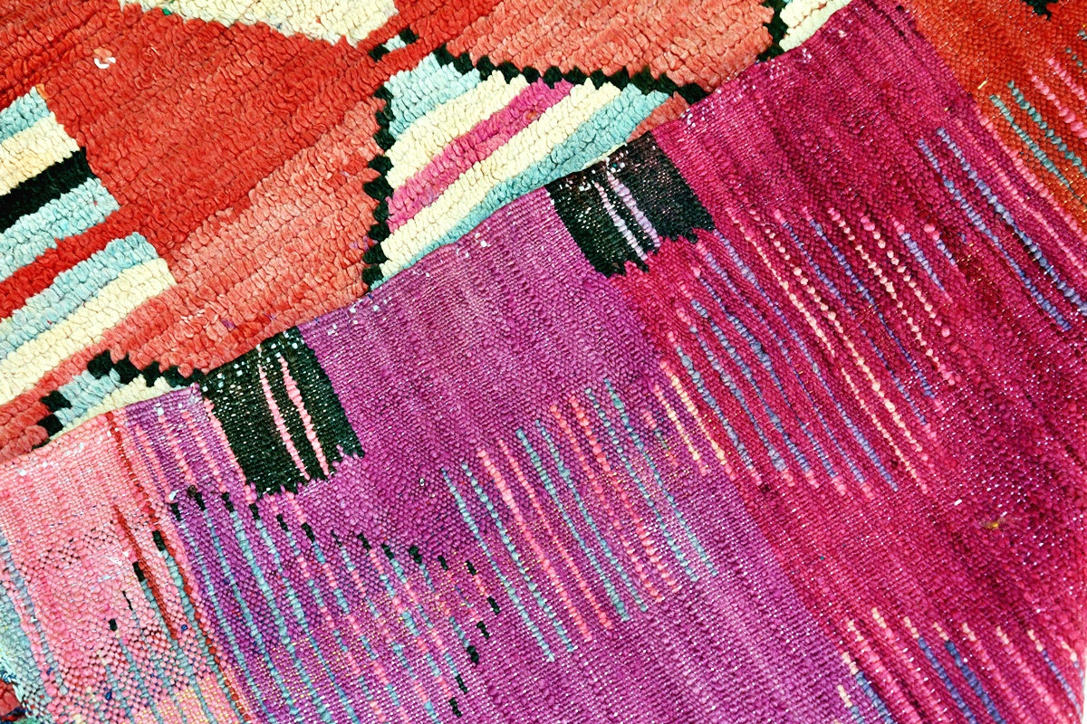 Red moroon vintage boujaad runner rug abstract back