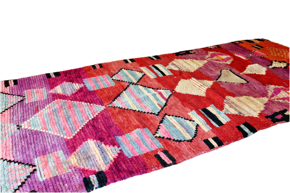 Red purple grey moroon diamonds vintage boujaad moroccan runner rug 