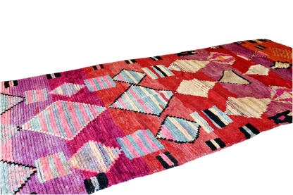 Red purple grey moroon diamonds vintage boujaad moroccan runner rug 