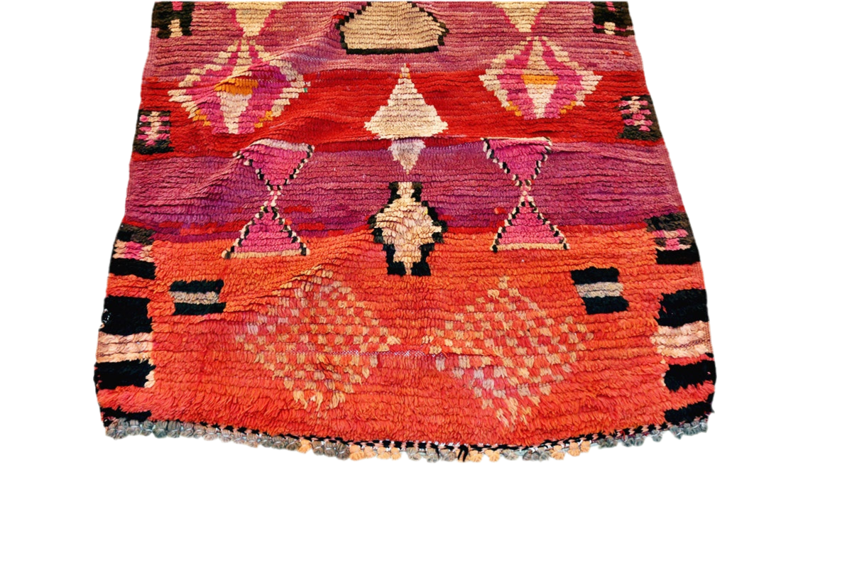Red purple grey moroon diamonds vintage boujaad moroccan runner rug bottom
