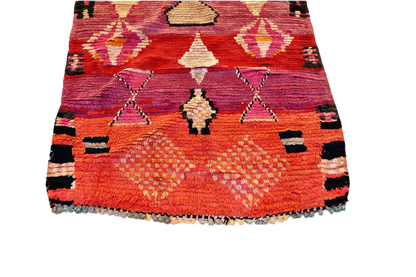 Red purple grey moroon diamonds vintage boujaad moroccan runner rug bottom