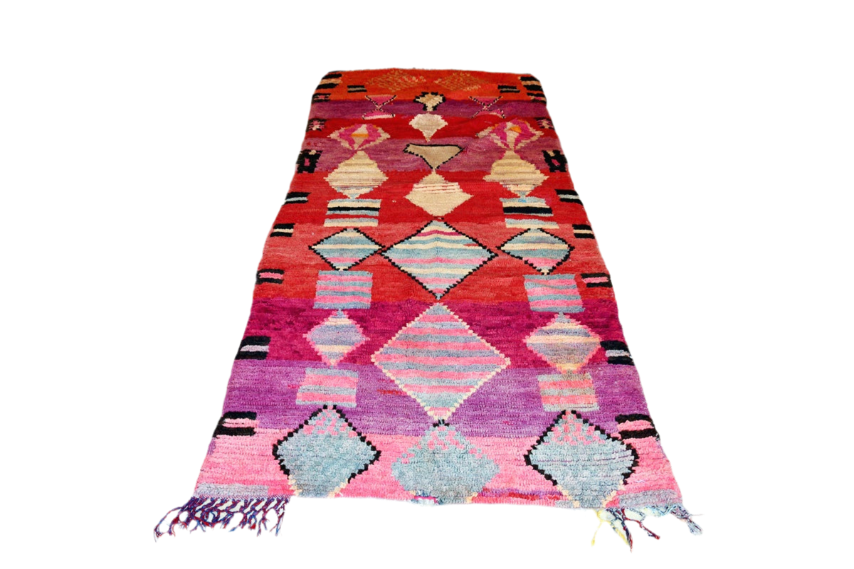 Red purple grey moroon diamonds vintage boujaad moroccan runner rug topx
