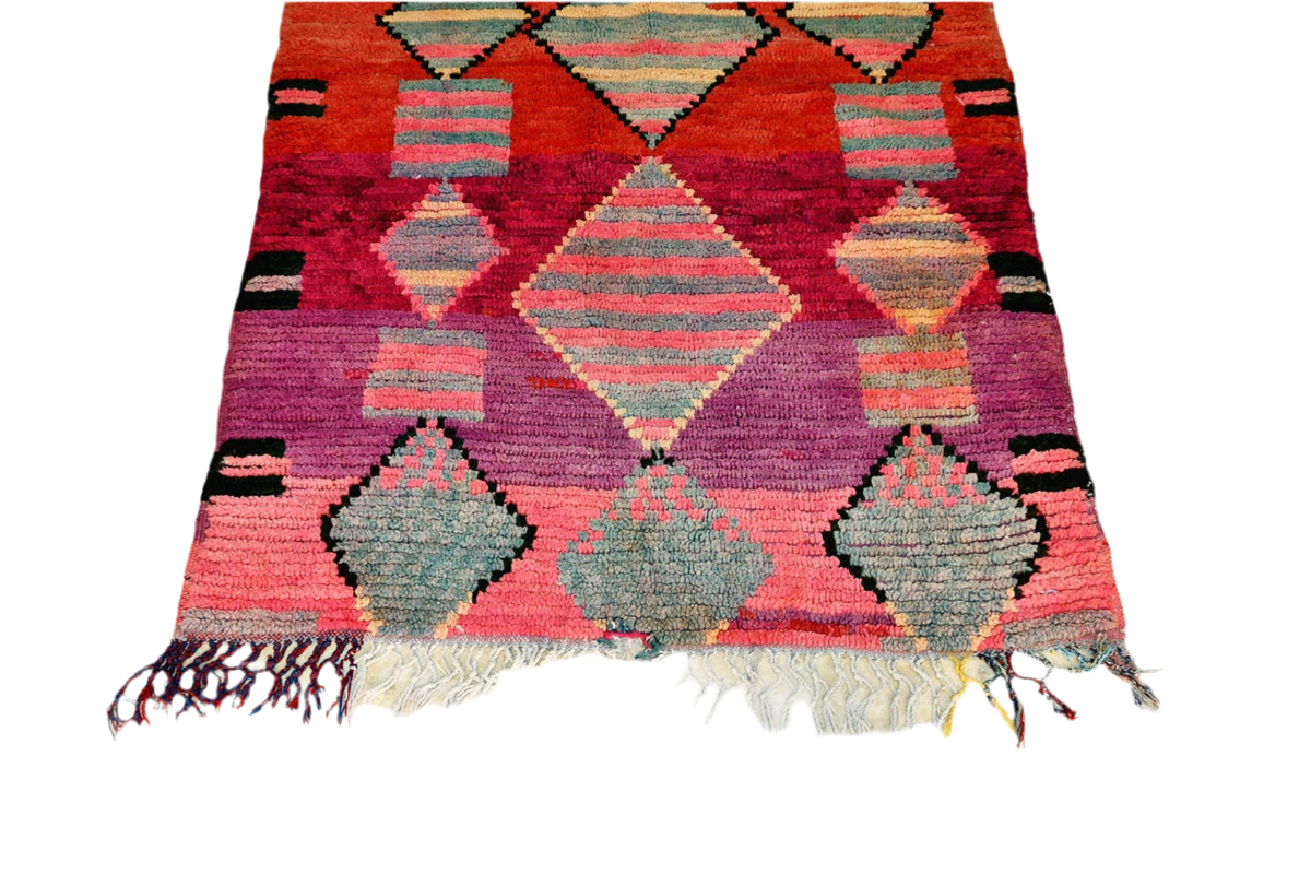Red purple grey moroon diamonds vintage boujaad moroccan runner rug topx