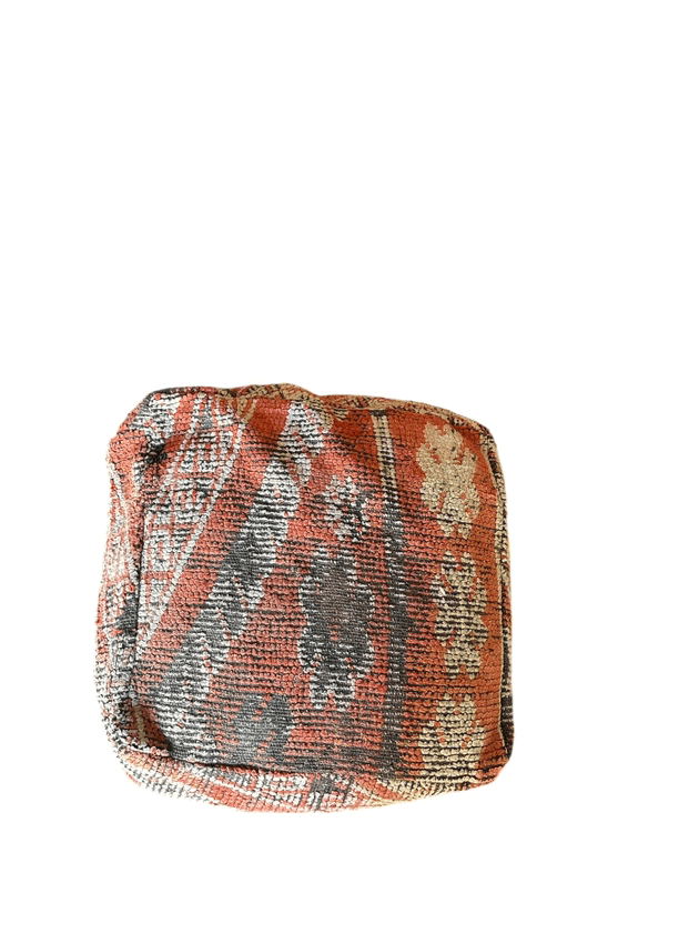 Red square Moroccan wool pouf floor cushion pillow