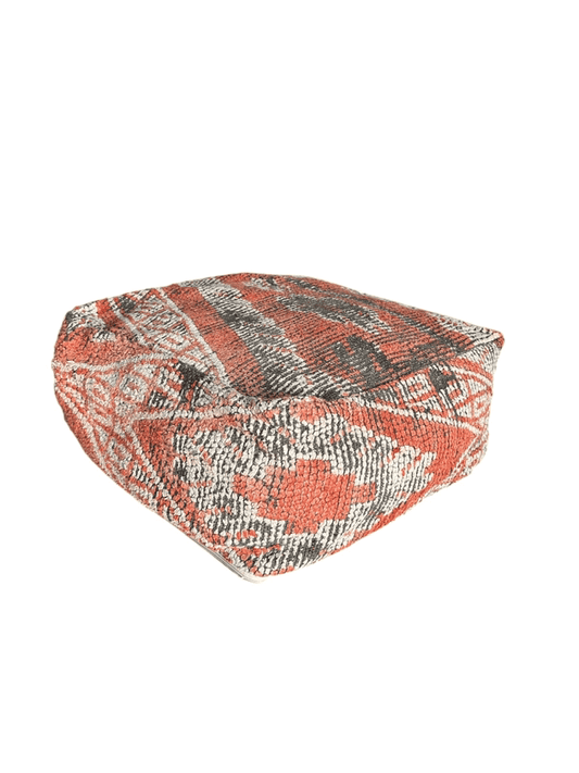 Red square Moroccan wool pouf floor cushion pillow top