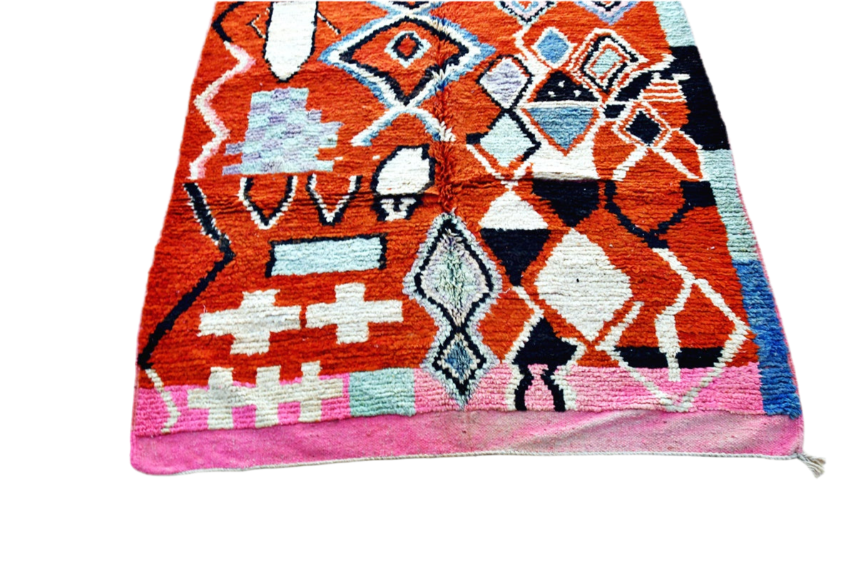 Red white black moroccan boujaad rug