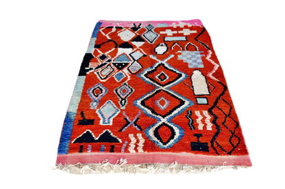Red white black moroccan boujaad rug full