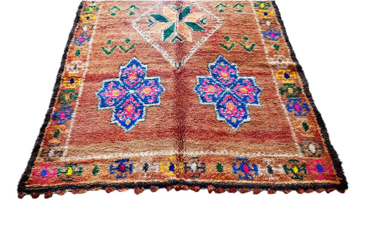 Rust blue pink Marmoucha vintage moroccan rug