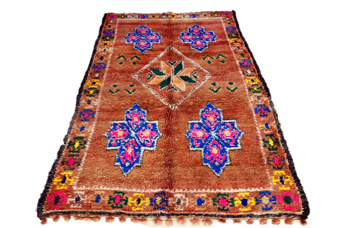 Rust blue pink Marmoucha vintage moroccan rug front