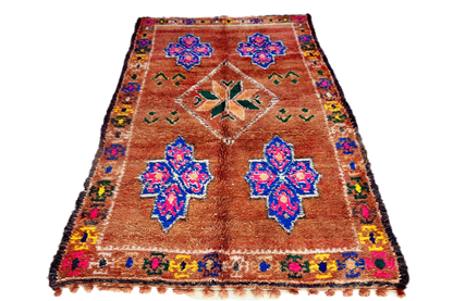Rust blue pink Marmoucha vintage moroccan rug front