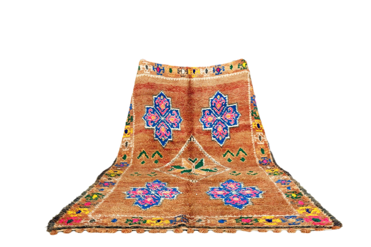 Rust blue pink Marmoucha vintage moroccan rug standing