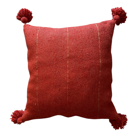 Rust plain moroccan pompom cushion cover eclectic