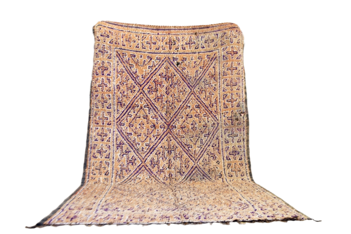 Sand purple Moroccan beni mguild vintage wool rug standing