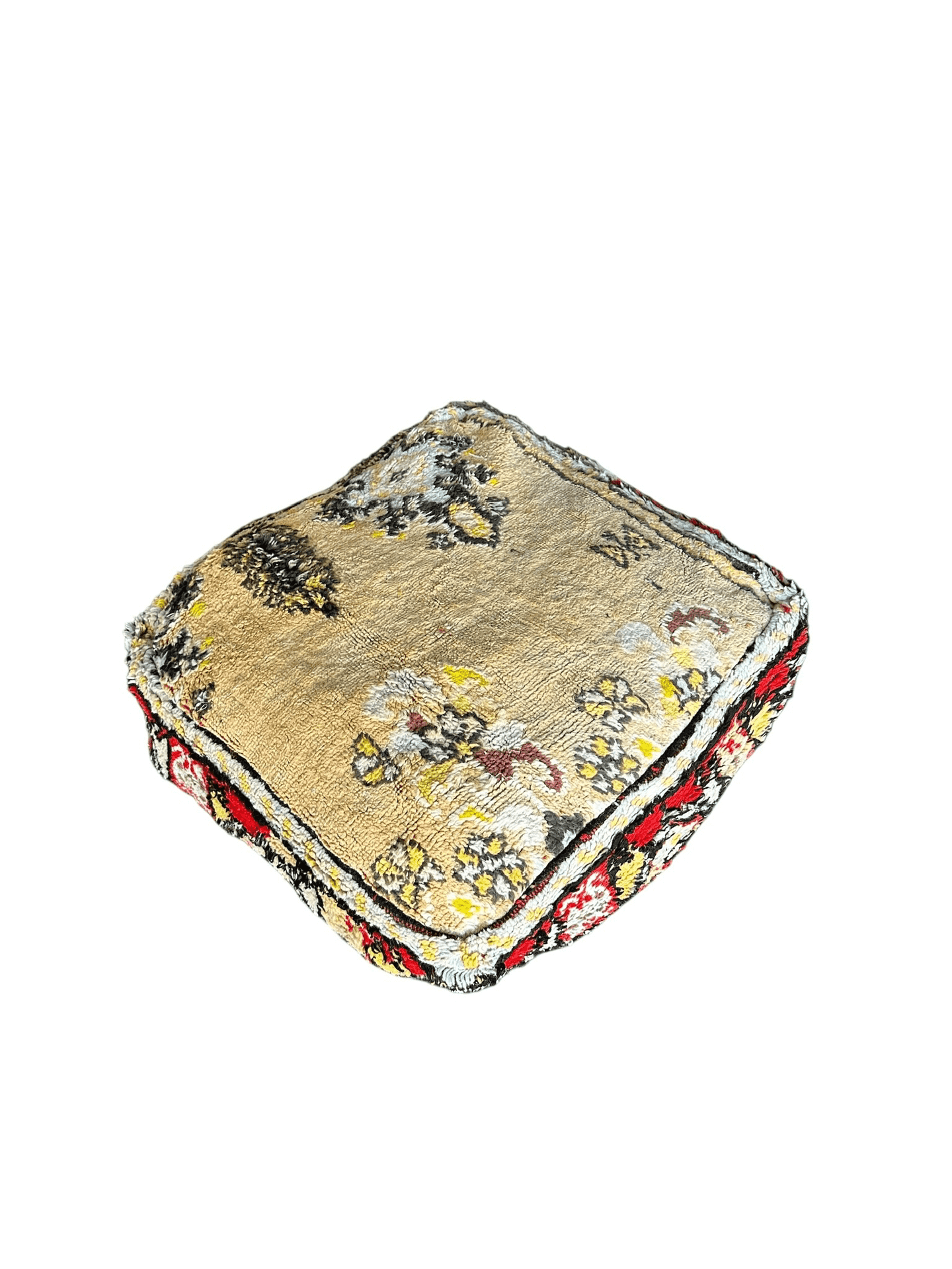Square Moroccan wool pouf cover beige red yellow