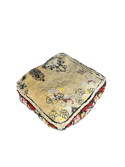 Square Moroccan wool pouf cover beige red yellow