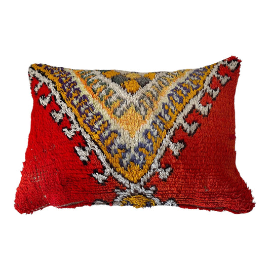 Vibrant red yellow boucherouite moroccan wool pillow boho full