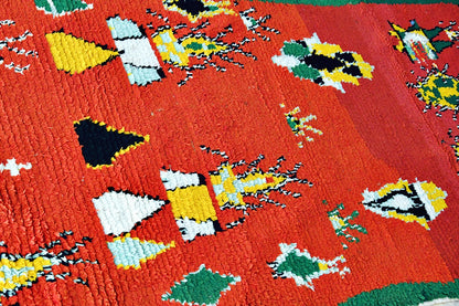 Vintage boucherouite rug grren gellow red side