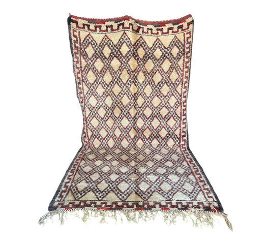 Vintage moroccan beni ourain rug white black red  standing