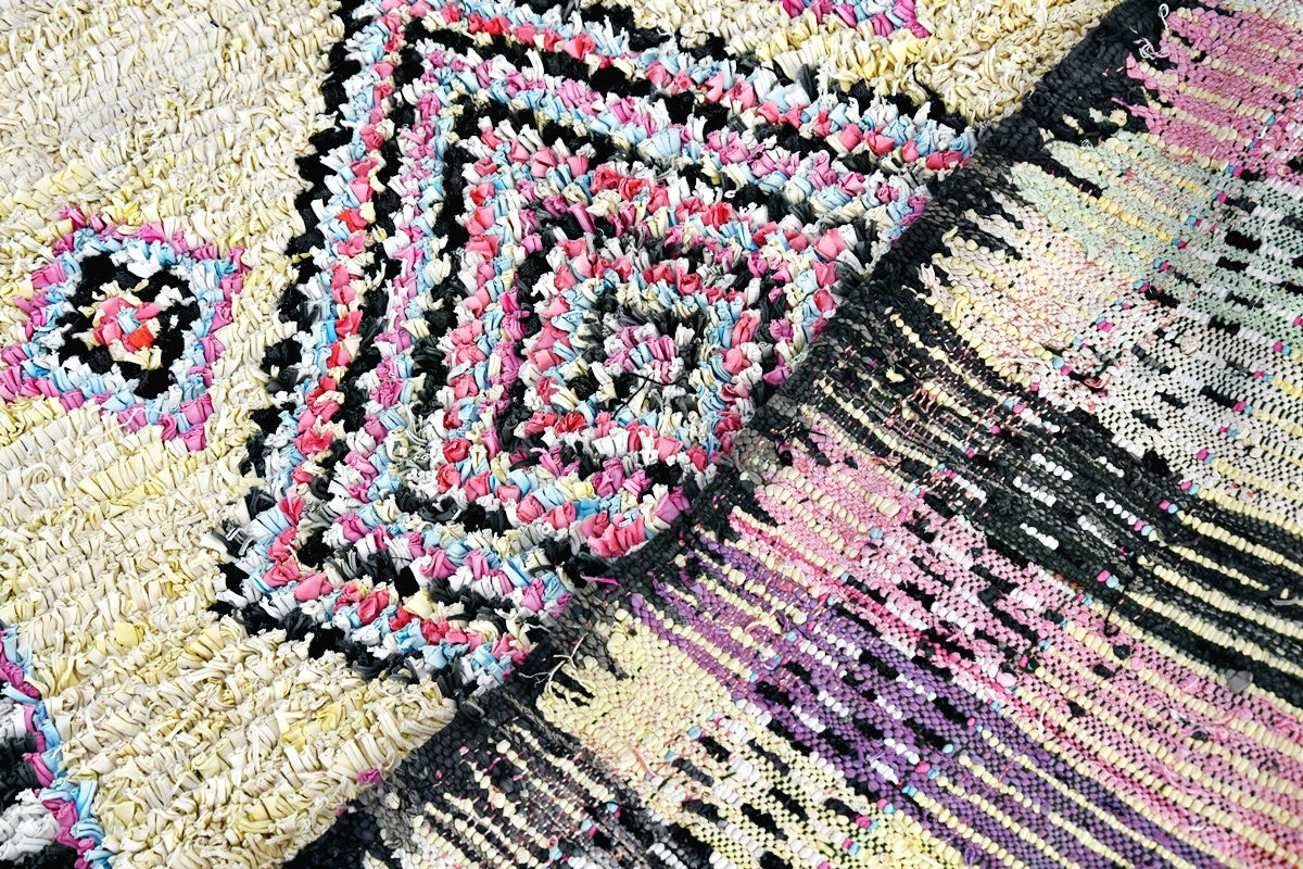 Yellow funky boucherouite rug back
