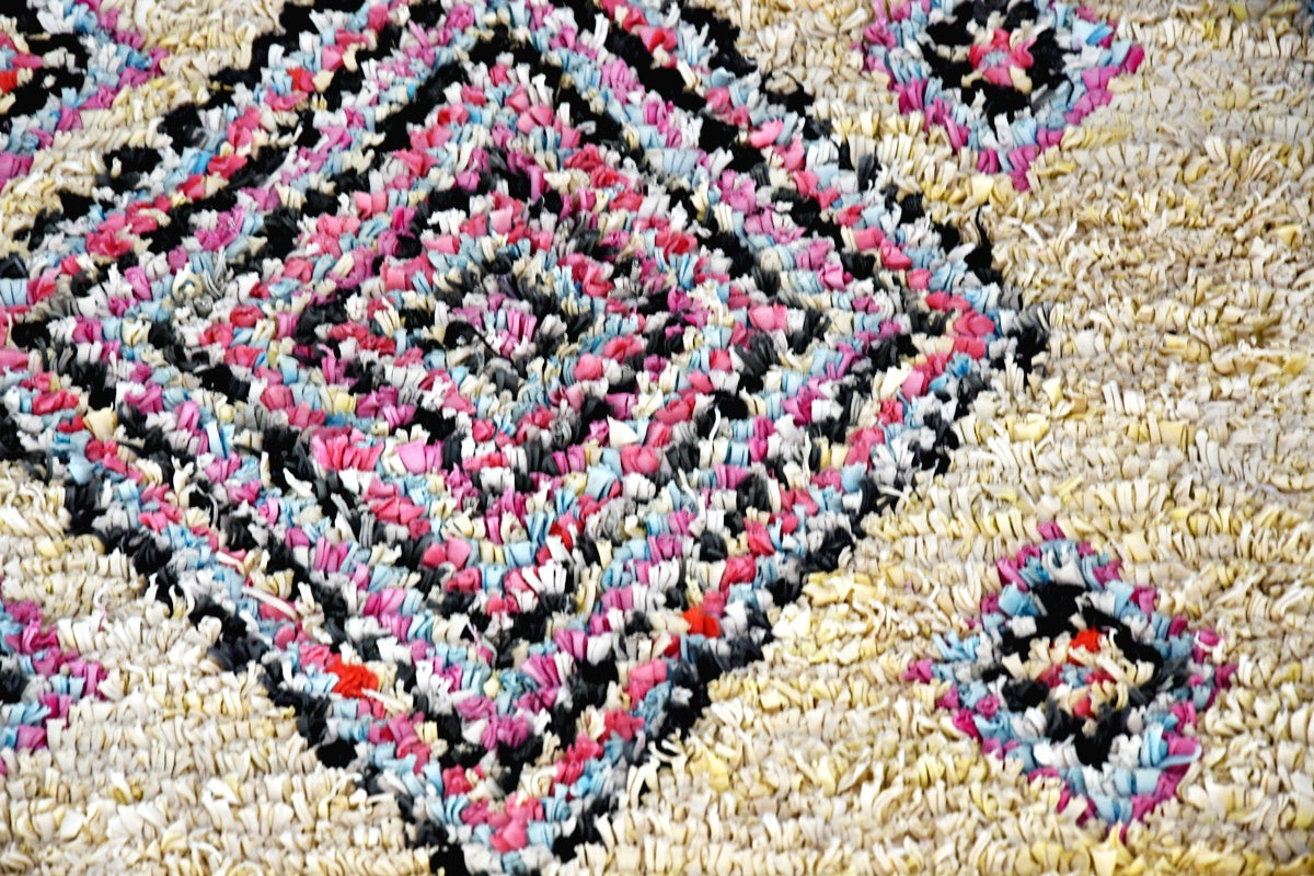 Yellow funky boucherouite rug close up