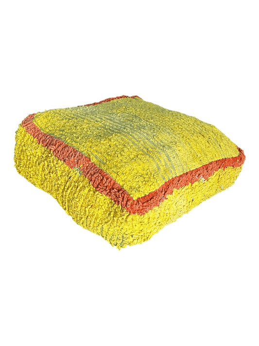 Yellow orange square moroccan wool pouf side
