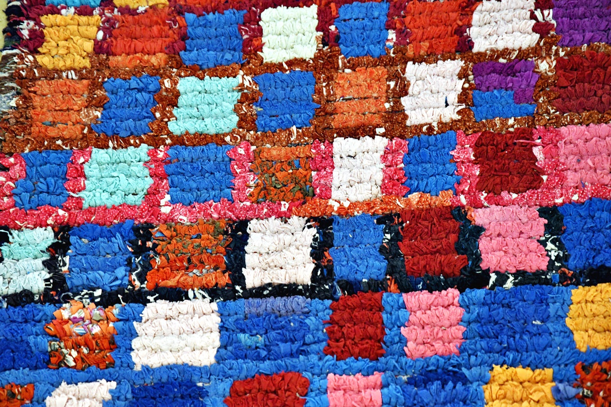 close up color pop checker boucherouit rug