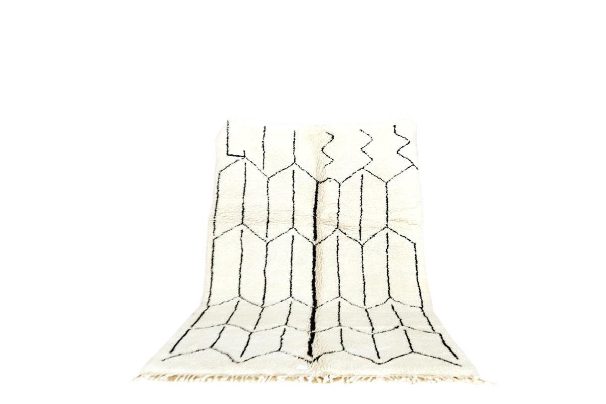 fertile black white moroccan beni mrirt rug standing