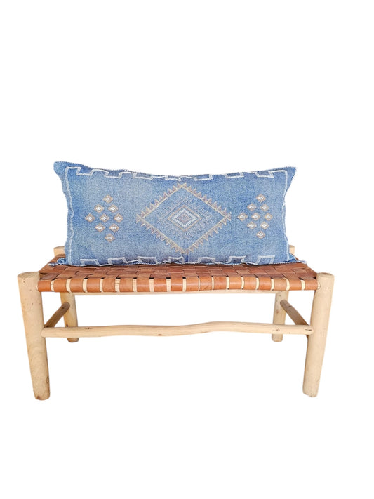 front large rectangle cactus silk pillow cover dark bleu 100 x 50 cm
