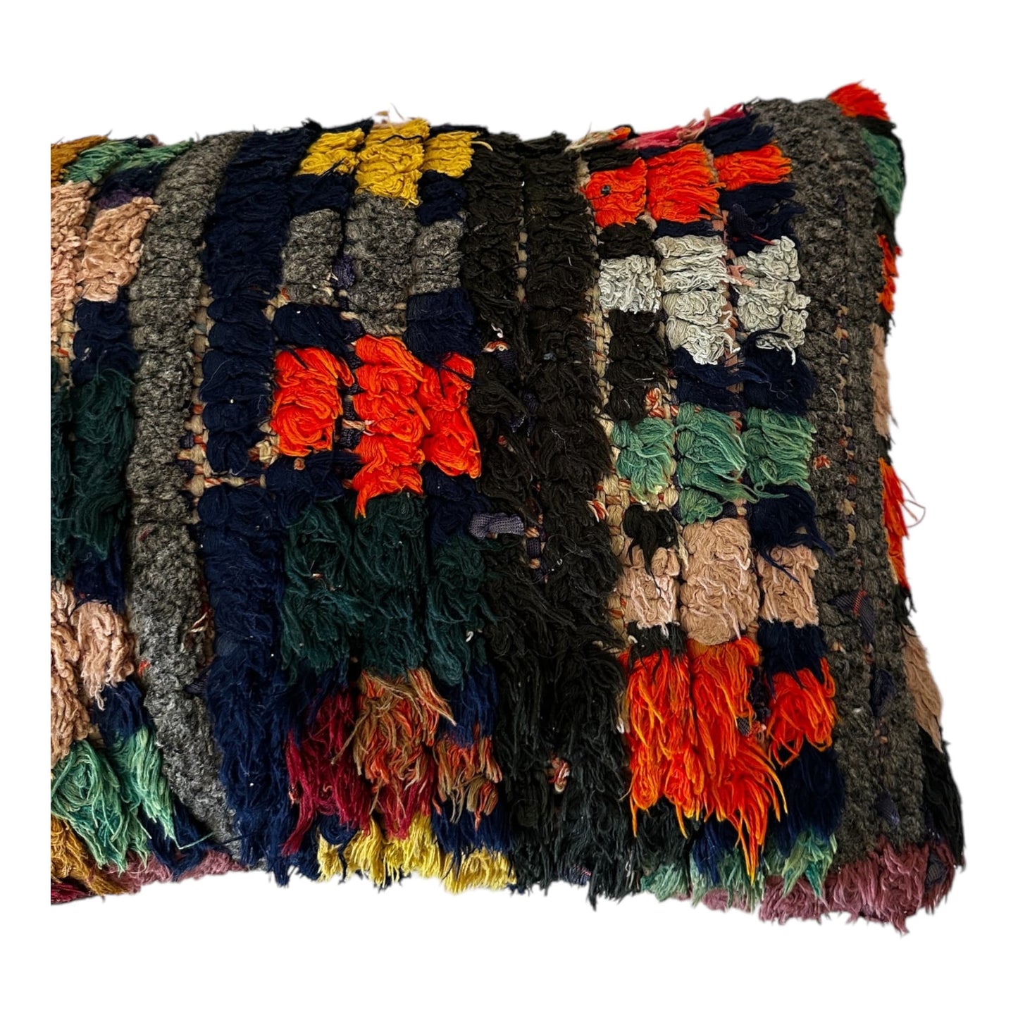 ochre orange grey green moroccan boucherouite cushion cover boho eclectic