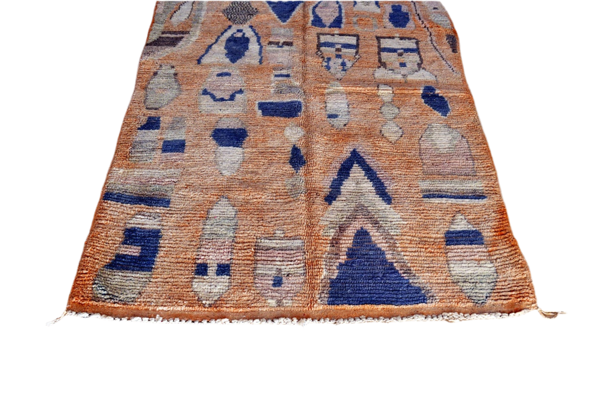 peach blue moroccan boujaad rug bottom