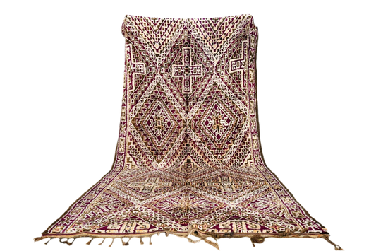 purple green black epic vintage maalem marmoucha rug morocco standing