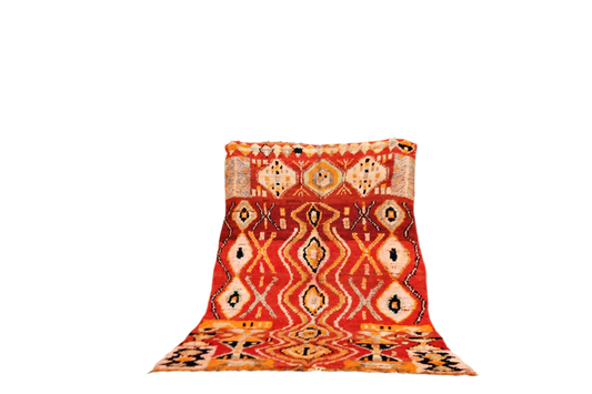 red abstract vintage boujaad rug morocco yellow