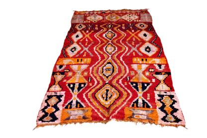 red abstract vintage boujaad rug morocco yellow front