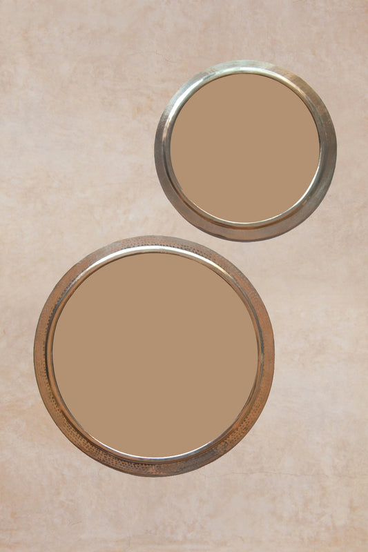 Set of 2 circle handmade Moroccan metal mirrors 
