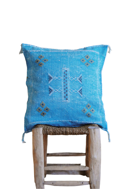 Turquoise blue moroccan cactus silk cushion 50cmx50cm 