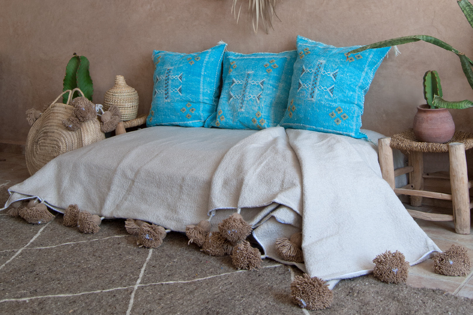 Aqua blue cactus silk cushion cover pillow