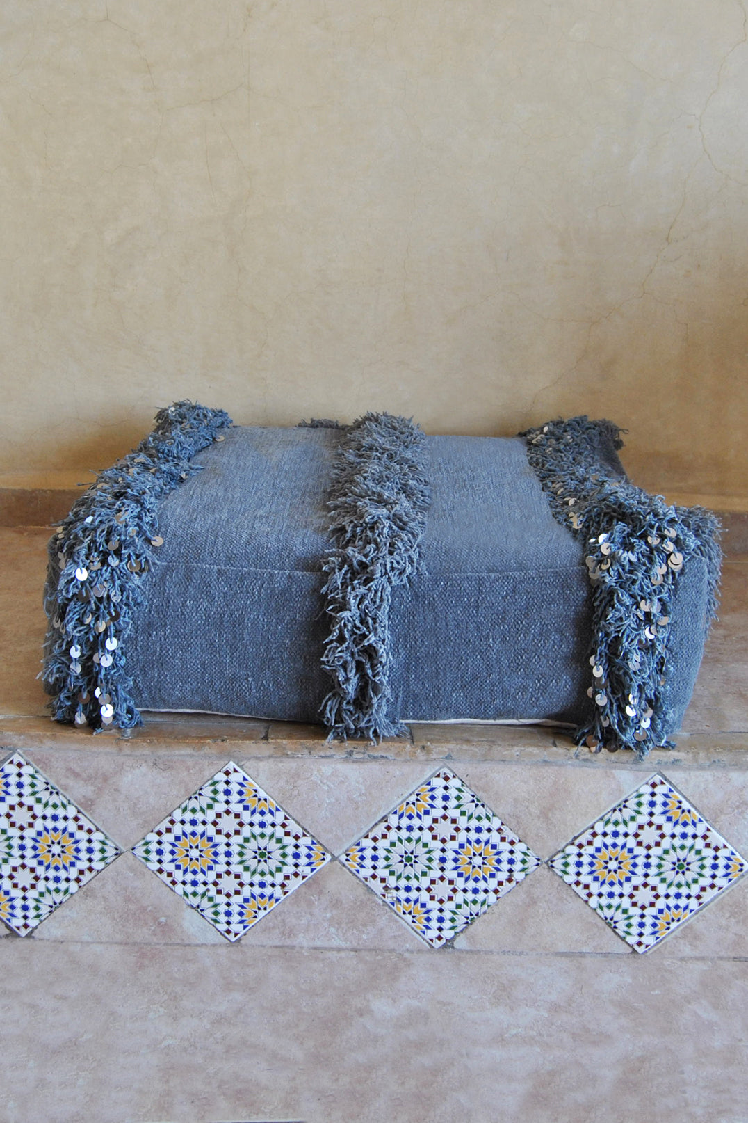 Grey handira Moroccan floor cushion 