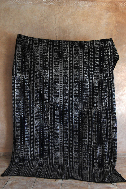 Black Mali mudcloth fabric bogolonfini segou tribal motif cotton handspun handmade