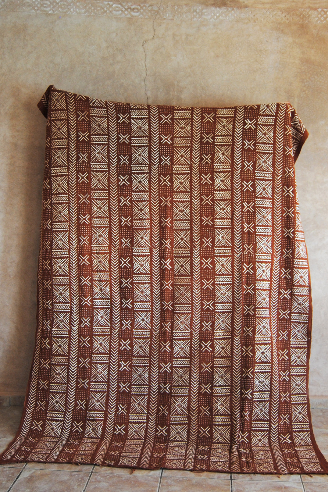 Brown Mali mudcloth fabric bogolonfini segou tribal motif cotton handspun handmade
